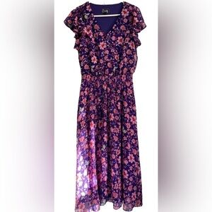 Everlily Floral Fit & Flare Short Sleeves Smocked Waist Dress, Size: Medium